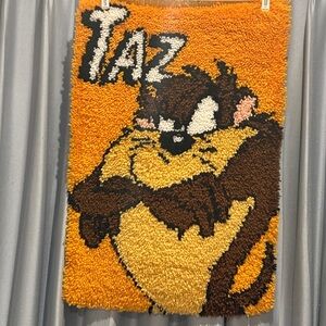 Warner Bros. Taz Tasmanian Devil Orange and Brown Latch Hook Rug or Wall Hanging